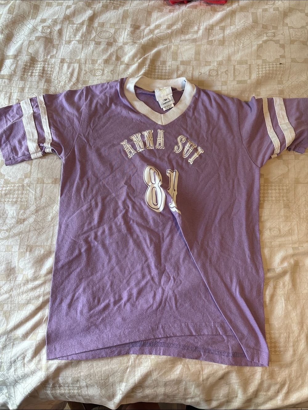 Anna Sui Purple Tee with White Stripe Accents
